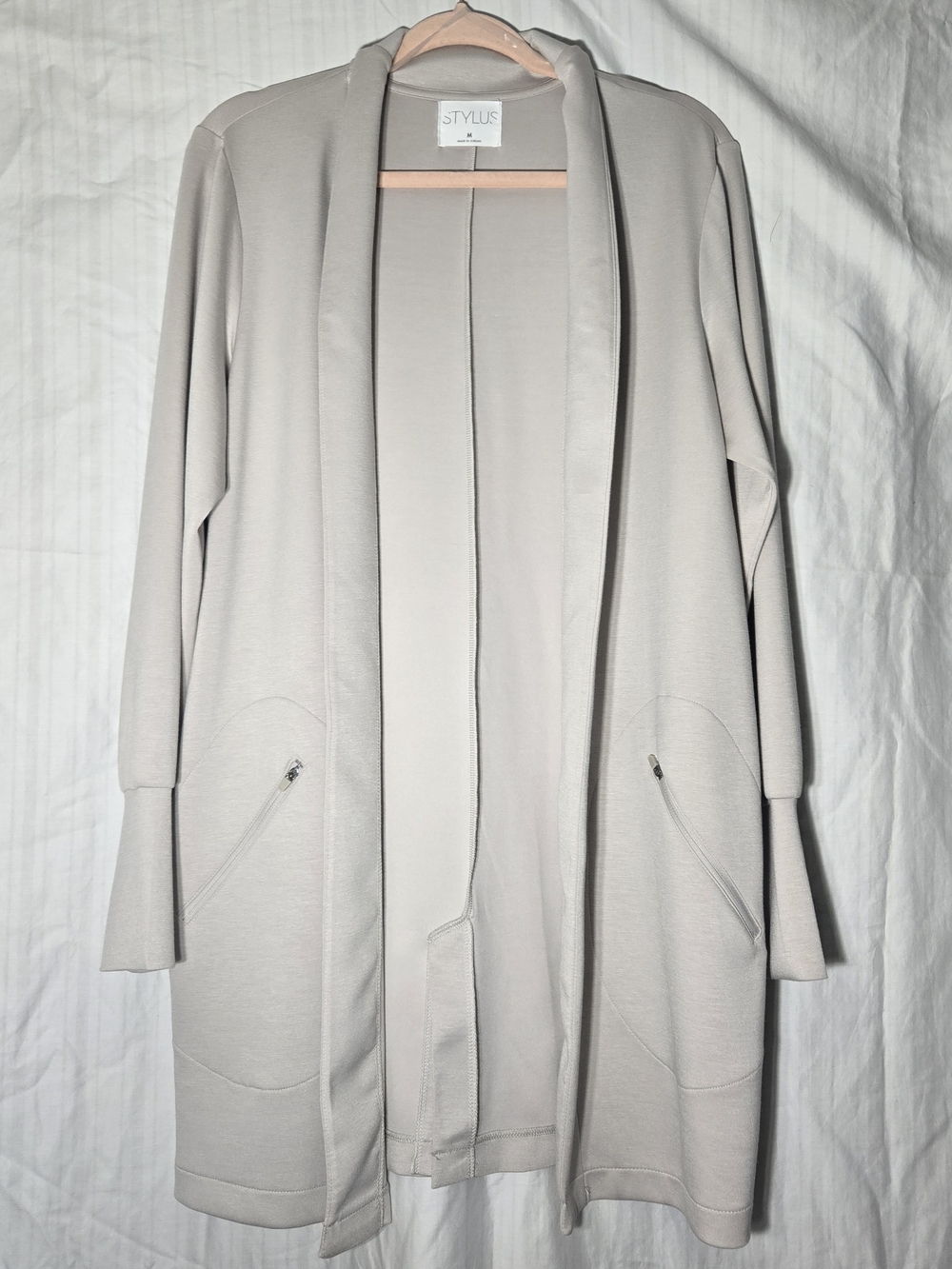 Stylus Open Front Duster Cardigan in Light Tan Or Off White